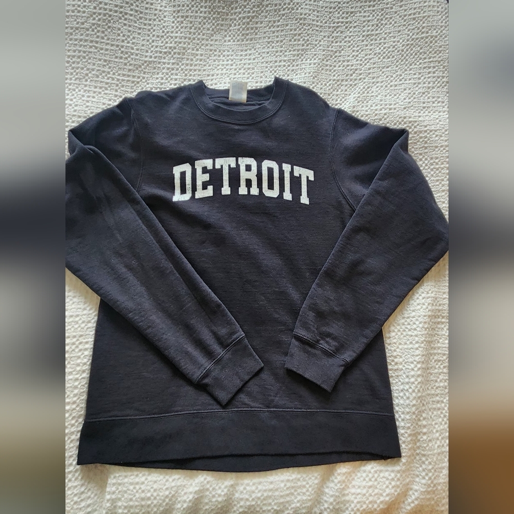Port and Company Black Sweatshirt with White Detroit Print